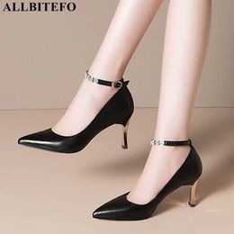 ALLBITEFO fashion genuine leather metal heels party women shoes sexy high heels wedding women shoes women heels 210611