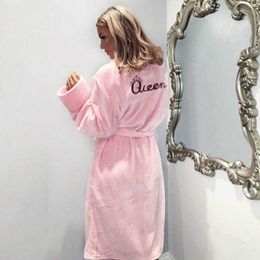 Christmas Queen Letter Flannel Winter Warm Sleep Robes Fluffy Pyjama Sets Women's Long Bath Robe Bathrobe Dressing Gown 210924