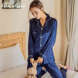 Faux Silk Satin Pyjama Sets Spring Autumn Women Sleepwear Long Sleeve Pijama Suit Female Nightwear Sexy Lingeries Pyjama Femme 210330