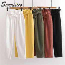 SURMIITRO Korean Style Ankle Harem Pants Women Spring Summer Black White Lace Up Female Pants High Waist Trousers Femme 210712