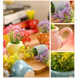 new Cute mini Vases Artificial Flower Balcony Colourful Dry Flowers European Style Vase originality Flowerpot Home bedroom Decor EWD7624