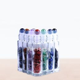 10ml Packing Bottles Natural Semiprecious Stones Essential Oil Gemstone Roller Ball Bottle Clear Glass Healing Crystal Chips T2I52493