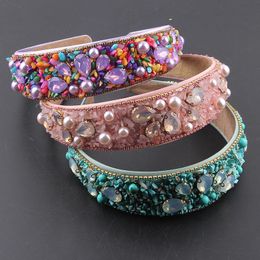 Cross-border inlaid Colour Rhinestone Pearl particle Headband ladies wide-sided Hair accessories