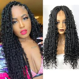 M&H Natural Black Colour Box Crochet Braid Hair Lace Front Wigs Pre Plucked Braided Synthetic Braids For Women