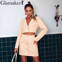 Glamaker Long sleeve top and skirt set women autumn 2 piece sexy blazer suit sets fashion office ladies co ord club outfits 210412