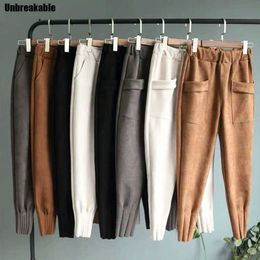 Casual Autumn Winter Women Pants Korean Elastic High Waist Pockets Suede Harem Pants Plus Size Trousers Women Femme Pantalon Q0801
