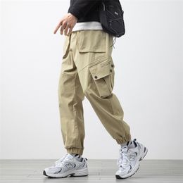 Spring Fashion Multi-Pockets Khaki Black Men's Cargo Jogger Pants Streetwear Casual Baggy Trousers 210715