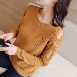 knitted sweater Women Pullovers Sexy Lace Pullover Sweaters Fashion Patchwork Embroidery Collar Knitted Tops Feminine 123H 210420