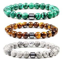 pulsera hombre Cylinder Hematite Bracelets For Men Classic Nature Stone Beads Bracelets & Bangles Homme Yoga Jewelry Gift