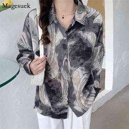 Plus Size Chiffon Blouse Women Autumn Long Sleeve Tie Dye Print Vintage s Blouses Casual Cardigan Shirts 11140 210512