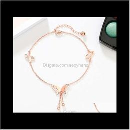 Anklets Drop Delivery 2021 Butterfly Pendant Tassel Rhinestone Ankle Bracelet Anklet Beach Foot Chain For Women Girls Fashion Jewellery Gymzl