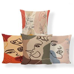 Cushion/Decorative Pillow Abstract Art Character Pillowcase Line Flower Decoration Living Room Polyester Linen Cushion Cover Printing Throw
