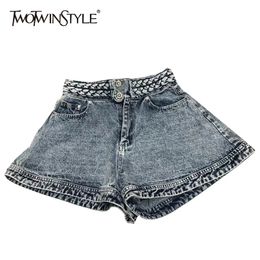 Casual Solid Denim Shorts For Women High Waist Patchwork Pockets Loose Pants Female Summer Fashion Stylish 210521