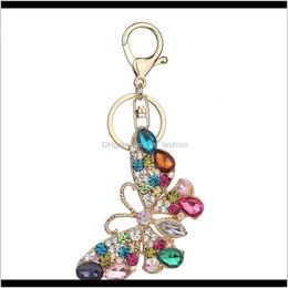 Jewelry2021 Rhinestone Butterfly Keychains Rainbow Colourful Gold Crystal Key Chain Rings Jewellery Gift Car Charms Keyring For Women Handbag Dr