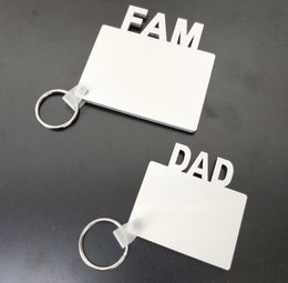 MOM DAD FAM Sublimation Blank Keychain Party Favour MDF Wooden Key Chain Pendant Double-sided Thermal Transfer Keyring SN2587