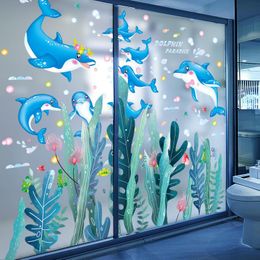 Wall Stickers [SHIJUEHEZI] Seaweed DIY Marine Plant Dolphins Animals Decals For Kids Room Baby Bedroom Bathroom Decoration