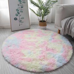 Round Kids Bedroom Carpets Fluffy Long Plush Rugs for Living Room Decor Non-Slip Shaggy Area Rug Kids Baby Crawling Mat 210724