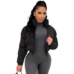 Puffer Jacket Women Short Slim Cropped Zip Up Padding Warm Quilted Jackets Winter Coats