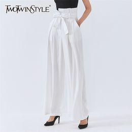 Bowknot Full Length Pant For Women High Waist Ruched Loose Streetwear Plus Size Wide Leg Pants Female Clothing 210521