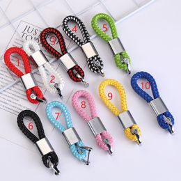 handmade PU Leather Keychain Braided String Rope Metal Key Ring Woven Cord chains Holder with screwdriver