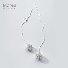 Minimalism Unique Design Long Chain Ball Earrings for Women 925 Sterling Silver Dangle Earings Korean Drop Ear Jewellery 210707