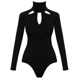 Women's Jumpsuits & Rompers Sexy Bodycon Bodysuit Long Sleeve Playsuit Streetwear Black Ladies One Piece Short Jumpsuit Women Overalls