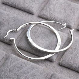 Real 925 Sterling Silver Oval Big Hoop Earrings For Women Flat Thin Round Wedding Jewellery Accessory Punk Brincos Joyas De Plata & Huggie