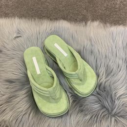 Slippers 2021 Summer Beach Platform Shoes Women Flip Flops Slides Faux Suede Soft Sole Designer Chunky Sandals High Heel