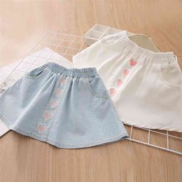 Autumn Spring 2 3 4 6 8 9 10 12 Years Kids Cotton School Embroidery Lovely Cotton Denim Skirt With Pocket For Baby Girls 210701