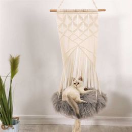 Hand-Woven cat Hanging Basket Swing, Pet Flower Mesh Cage Nest Swing Bed Hammock Toy Washable, All Seasons 211111