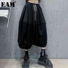 [EAM] High Elastic Waist Grey Pleated Wide Leg Trousers Loose Fit Pants Women Fashion Spring Autumn 1DD7937 21512