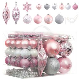 Valery Madelyn 50Pcs Christmas Balls Snowflake Pendants Christmas Tree Hanging Ornaments for Home Xmas year's Festival Decor 211104