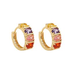 Luxury Rainbow Crystal Zircon Stone Hoop Earrings for Women Trendy C Shape Rivet Imitate Pearl Small Earrings Jewellery Gifts