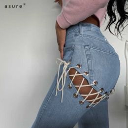 Womens Mom Jeans For Girls Fashion Pants Ladies Thermal Trousers Y2k Streetwear Elastic Baggy Jean Femme Clothing 23620P 210712