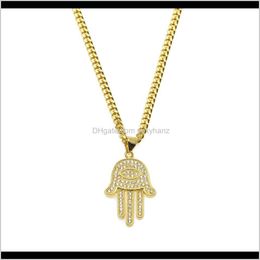 Necklaces & Pendants Jewellery Drop Delivery 2021 Zircon Fatima Pendant Gold Colour Copper Material Bling Crystal Luck Hand Palm Necklace Chain