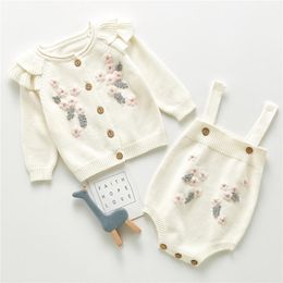 Pullover 0-24M Baby Girls Clothes Autumn Knitted Bodysuit Set Infant Born Girl Sweater Cardigan Cotton Jumpsuit