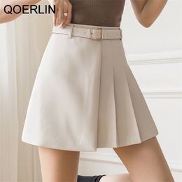 Belted High Waist Pleated Skirt Female Irregular A-line Short Summer Korean Japanese Plus Size Black Saia Loose Casual 210601