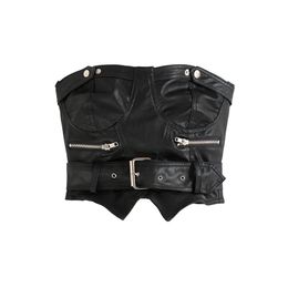 Black PU Leather Tube Top Women Back Zipper Sashes Sexy Ladies Cropped Seamless Strapless Crop Bra 210531