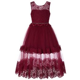 fashionable Lace Flower Girl Dresses For Wedding Party Tulle Communion Dress Teenage Girl Children Graduation Gown Kids Clothes 210713