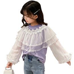 Girls Blouses Clothes Baby Spring Shirts Toddler Infant Lace Flower Tees Tops Teenage Kids Cotton Shirt 210527