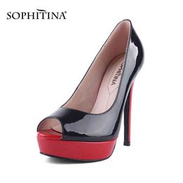 SOPHITINA Women's Super High Heel Pumps Elegant Peep Toe Stiletto Thin Heeled Wedding Ladies Slip on Shallow Dress Shoes PC725 210513