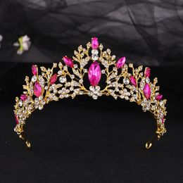 KMVEXO Bridal Headpiece Rose Color Rhinestone Crystal Diadem Queen Crown Princess Tiaras Wedding Hair Jewelry