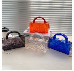 Women Transparent Acrylic Evening Clutch Purse Wedding Small Square Box Bag Party Handbag Chain Shoulder Bag