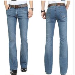 For Men's Business Casual Male Vintage Slim Boot Cut Semi-flared Four Seasons Bell Bottom Jeans 26-40 210331