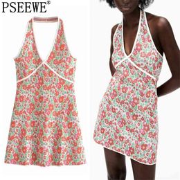 Halter Dress Woman Knitted Floral Mini Summer es Women Fashion Sleeveless Sexy Backless Short Girl 210519