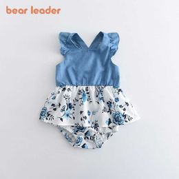 Bear Leader Summer Baby Girls Patchwork Rompers Summer Toddler Casual Floral Ruffles Clothing born Backless Baptism Clothes 210708