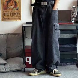 HOUZHOU Baggy Jeans Trousers Male Denim Pants Black Wide Leg Pants Men's Jeans Loose Baggy Casual Korean Streetwear Cargo Jeans 211104