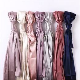 Fashion Long Scarf Muslim Hijab Women Natural Satin Wraps Shawls and Scarves 180*70cm Hijab Solider Colors Beach Cover Up Stoles