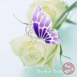 JrSr 100%925 Sterling Silver Cute Butterfly Pendant Necklace With Gradient Purple Enamel 2021 Women Fashion DIY Jewellery Gift Chains