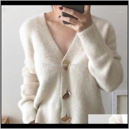 Womens Knits Tees Autumn Long Sleeve Sweater Women Fashion Golden Shiny Button Winter Elegant White V Neck Cardigan Tops Mujer1 Md0 Pidmv